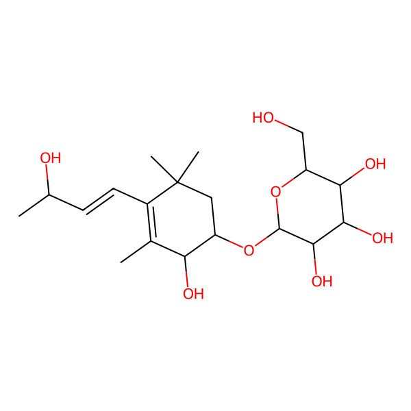 2D Structure of (2R,3R,4S,5S,6R)-2-[(1S,2S)-2-hydroxy-4-[(E,3R)-3-hydroxybut-1-enyl]-3,5,5-trimethylcyclohex-3-en-1-yl]oxy-6-(hydroxymethyl)oxane-3,4,5-triol