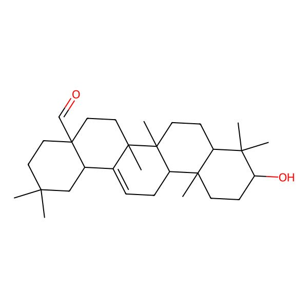 2D Structure of (4aS,6aR,6aS,6bR,8aR,10S,12aR,14bR)-10-hydroxy-2,2,6a,6b,9,9,12a-heptamethyl-1,3,4,5,6,6a,7,8,8a,10,11,12,13,14b-tetradecahydropicene-4a-carbaldehyde 2D Structure of (4aS,6aR,6aS,6bR,8aR,10S,12aR,14bR)-10-hydroxy-2,2,6a,6b,9,9,12a-heptamethyl-1,3,4,5,6,6a,7,8,8a,10,11,12,13,14b-tetradecahydropicene-4a-carbaldehyde