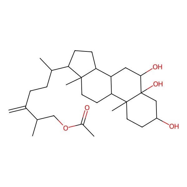 2D Structure of [(2S,6R)-2-methyl-3-methylidene-6-[(3S,5R,6R,8S,9S,10R,13R,14S,17R)-3,5,6-trihydroxy-10,13-dimethyl-1,2,3,4,6,7,8,9,11,12,14,15,16,17-tetradecahydrocyclopenta[a]phenanthren-17-yl]heptyl] acetate