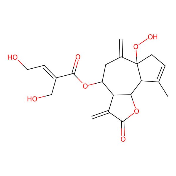 2D Structure of (6a-Hydroperoxy-9-methyl-3,6-dimethylidene-2-oxo-3a,4,5,7,9a,9b-hexahydroazuleno[4,5-b]furan-4-yl) 4-hydroxy-2-(hydroxymethyl)but-2-enoate