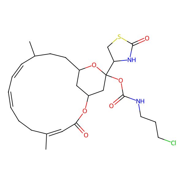 2D Structure of [(1R,4Z,8E,10Z,12S,15R,17S)-5,12-dimethyl-3-oxo-17-[(4R)-2-oxo-1,3-thiazolidin-4-yl]-2,16-dioxabicyclo[13.3.1]nonadeca-4,8,10-trien-17-yl] N-(3-chloropropyl)carbamate