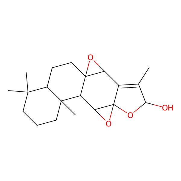 2D Structure of Bisoxireno(1,10a:3,4)phenanthro(3,2-b)furan-9-ol, 1,2,3,4,4a,5,6,7a,9,11a,11b,11c-dodecahydro-4,4,8,11c-tetramethyl-