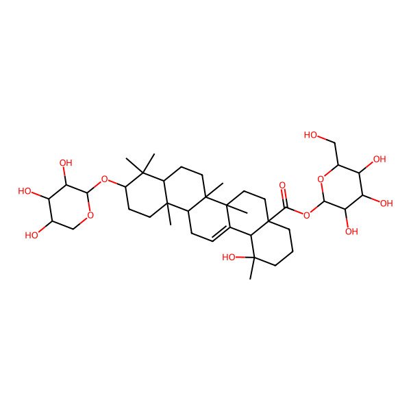 2D Structure of [3,4,5-Trihydroxy-6-(hydroxymethyl)oxan-2-yl] 1-hydroxy-1,6a,6b,9,9,12a-hexamethyl-10-(3,4,5-trihydroxyoxan-2-yl)oxy-2,3,4,5,6,6a,7,8,8a,10,11,12,13,14b-tetradecahydropicene-4a-carboxylate