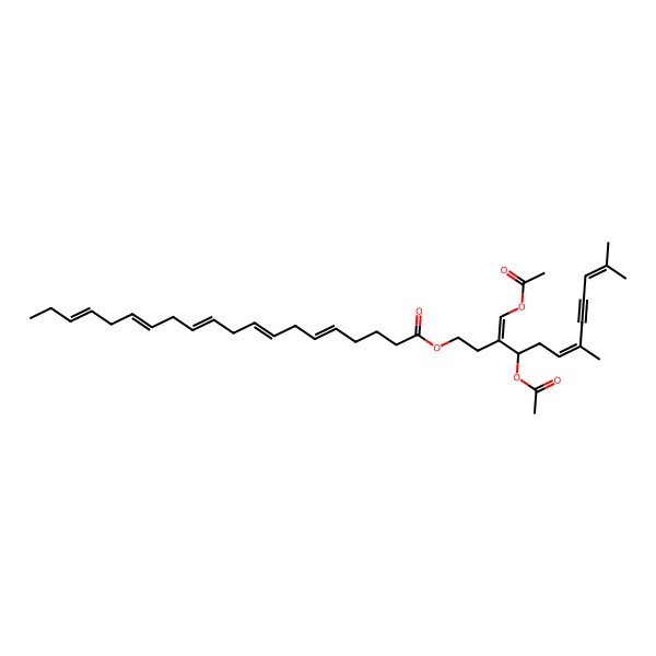 2D Structure of [4-Acetyloxy-3-(acetyloxymethylidene)-7,11-dimethyldodeca-6,10-dien-8-ynyl] icosa-5,8,11,14,17-pentaenoate