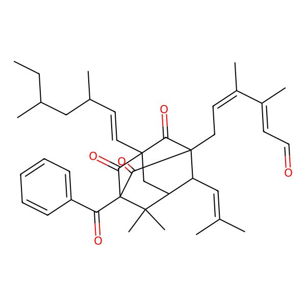 2D Structure of (2E,4E)-6-[(1S,3S,5S,7S,9R)-3-benzoyl-7-[(E,3R,5R)-3,5-dimethylhept-1-enyl]-4,4-dimethyl-9-(2-methylprop-1-enyl)-2,8,10-trioxo-1-adamantyl]-3,4-dimethylhexa-2,4-dienal