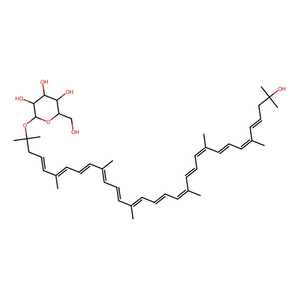2D Structure of 2-(Hydroxymethyl)-6-(31-hydroxy-2,6,10,14,19,23,27,31-octamethyldotriaconta-4,6,8,10,12,14,16,18,20,22,24,26,28-tridecaen-2-yl)oxyoxane-3,4,5-triol