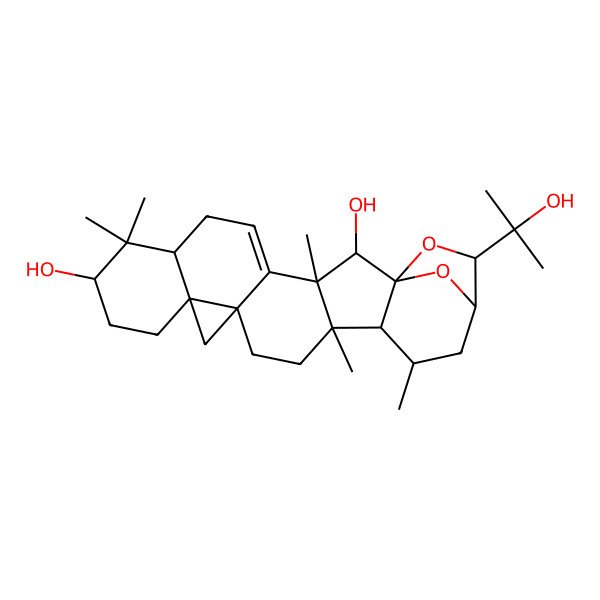 2D Structure of (1R,2R,3R,7R,9S,12R,14R,17R,18R,19R,22S)-22-(2-hydroxypropan-2-yl)-3,8,8,17,19-pentamethyl-23,24-dioxaheptacyclo[19.2.1.01,18.03,17.04,14.07,12.012,14]tetracos-4-ene-2,9-diol