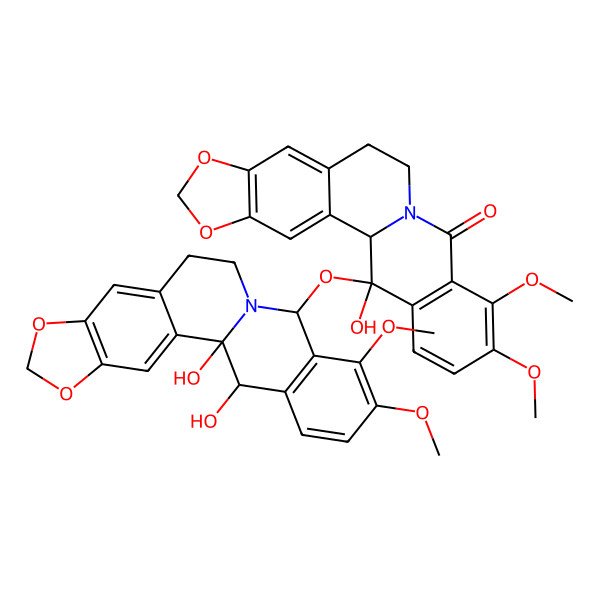 2D Structure of (1R,21R)-21-[[(1R,14S,21R)-1,21-dihydroxy-16,17-dimethoxy-5,7-dioxa-13-azapentacyclo[11.8.0.02,10.04,8.015,20]henicosa-2,4(8),9,15(20),16,18-hexaen-14-yl]oxy]-21-hydroxy-16,17-dimethoxy-5,7-dioxa-13-azapentacyclo[11.8.0.02,10.04,8.015,20]henicosa-2,4(8),9,15(20),16,18-hexaen-14-one