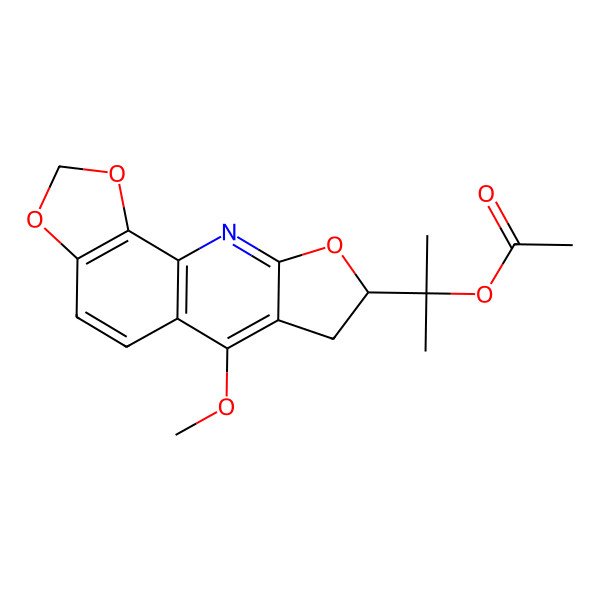 2D Structure of 2-(10-Methoxy-3,5,14-trioxa-16-azatetracyclo[7.7.0.02,6.011,15]hexadeca-1(9),2(6),7,10,15-pentaen-13-yl)propan-2-yl acetate