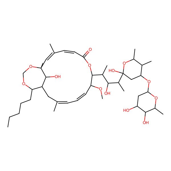 2D Structure of 8-[4-[4-(4,5-Dihydroxy-6-methyloxan-2-yl)oxy-2-hydroxy-5,6-dimethyloxan-2-yl]-3-hydroxypentan-2-yl]-20-hydroxy-9-methoxy-1,3,13-trimethyl-16-pentyl-7,17,19-trioxabicyclo[13.4.1]icosa-2,4,10,12-tetraen-6-one
