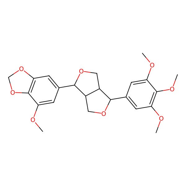 2D Structure of 6-[(3S,3aR,6R,6aR)-6-(3,4,5-trimethoxyphenyl)-1,3,3a,4,6,6a-hexahydrofuro[3,4-c]furan-3-yl]-4-methoxy-1,3-benzodioxole