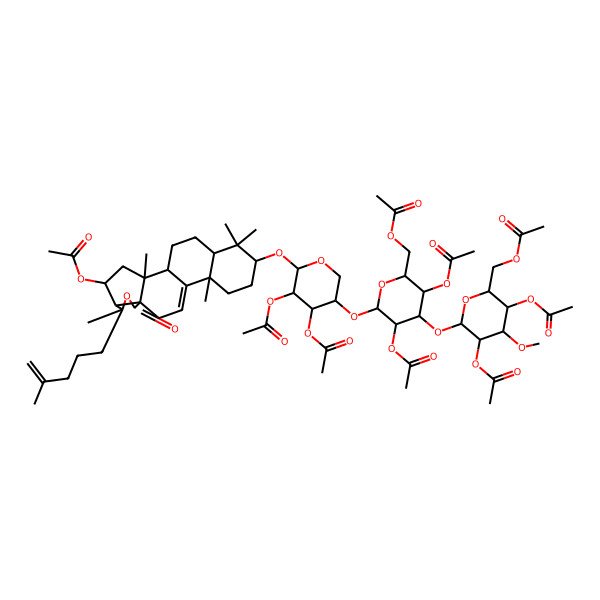 2D Structure of [(2R,3R,4S,5R,6S)-3,5-diacetyloxy-4-[(2S,3R,4S,5R,6R)-3,5-diacetyloxy-6-(acetyloxymethyl)-4-methoxyoxan-2-yl]oxy-6-[(3R,4S,5R,6S)-4,5-diacetyloxy-6-[[(1S,2S,4R,5R,6S,9S,13S,16S,18R)-4-acetyloxy-2,6,13,17,17-pentamethyl-6-(4-methylpent-4-enyl)-8-oxo-7-oxapentacyclo[10.8.0.02,9.05,9.013,18]icos-11-en-16-yl]oxy]oxan-3-yl]oxyoxan-2-yl]methyl acetate