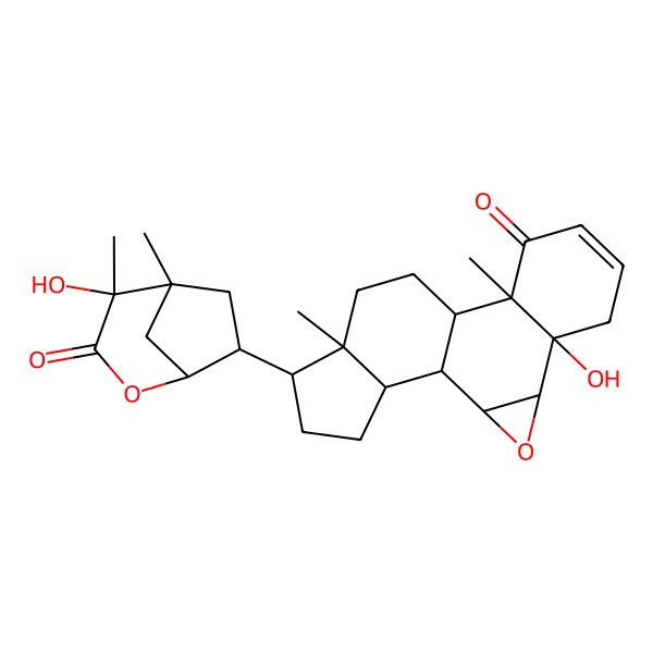 2D Structure of (1S,2S,4S,5R,10R,11S,14R,15S,18S)-5-hydroxy-15-[(1R,4R,5R,7R)-4-hydroxy-4,5-dimethyl-3-oxo-2-oxabicyclo[3.2.1]octan-7-yl]-10,14-dimethyl-3-oxapentacyclo[9.7.0.02,4.05,10.014,18]octadec-7-en-9-one