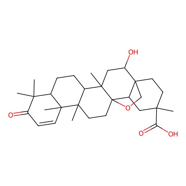 2D Structure of 2-Hydroxy-4,9,9,13,14,20-hexamethyl-10-oxo-24-oxahexacyclo[15.5.2.01,18.04,17.05,14.08,13]tetracos-11-ene-20-carboxylic acid