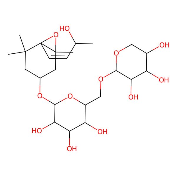 2D Structure of (2R,3R,4S,5S,6R)-2-[[(1R,3S,6S)-6-[(E,3R)-3-hydroxybut-1-enyl]-1,5,5-trimethyl-7-oxabicyclo[4.1.0]heptan-3-yl]oxy]-6-[[(2S,3R,4S,5R)-3,4,5-trihydroxyoxan-2-yl]oxymethyl]oxane-3,4,5-triol
