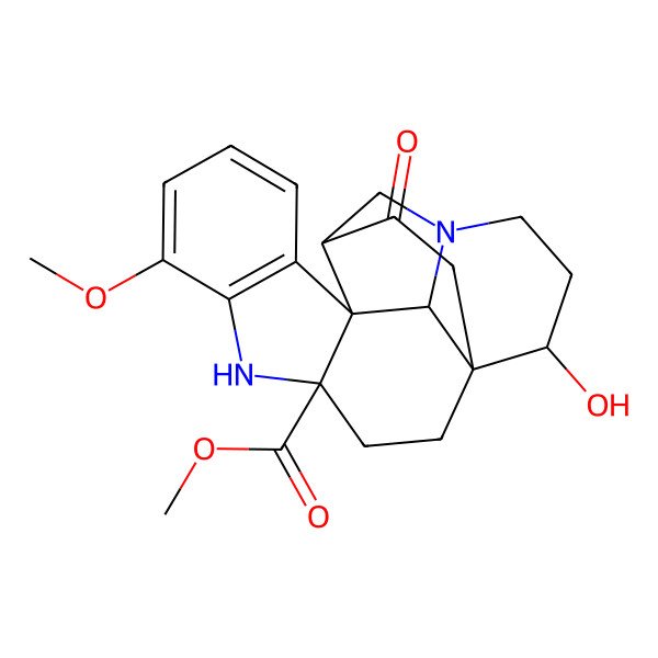 2D Structure of Methyl 19-hydroxy-7-methoxy-17-oxo-5,14-diazahexacyclo[12.4.3.01,13.04,12.06,11.012,16]henicosa-6(11),7,9-triene-4-carboxylate