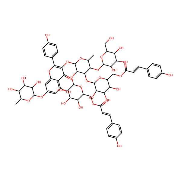 2D Structure of [3,4,5-Trihydroxy-6-[2-[5-hydroxy-2-(4-hydroxyphenyl)-4-oxo-7-(3,4,5-trihydroxy-6-methyloxan-2-yl)oxychromen-3-yl]oxy-6-methyl-5-[3,4,5-trihydroxy-6-(hydroxymethyl)oxan-2-yl]oxy-3-[3,4,5-trihydroxy-6-[3-(4-hydroxyphenyl)prop-2-enoyloxymethyl]oxan-2-yl]oxyoxan-4-yl]oxyoxan-2-yl]methyl 3-(4-hydroxyphenyl)prop-2-enoate