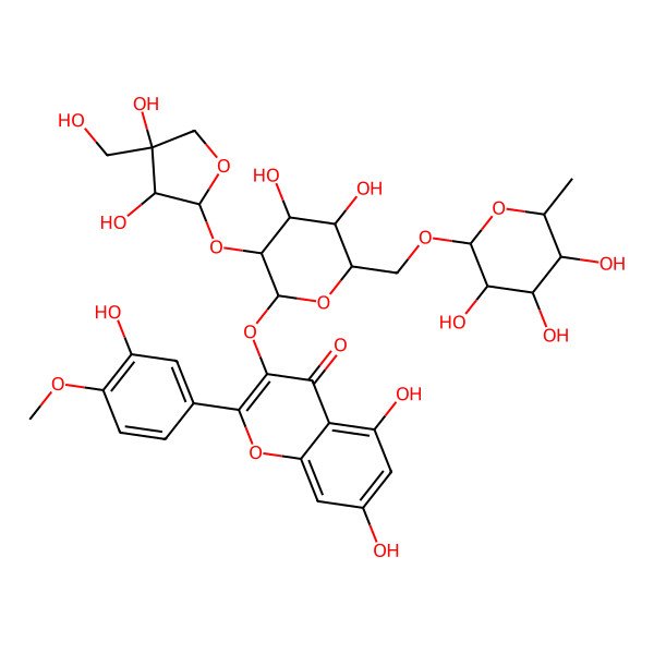 2D Structure of 3-[3-[3,4-Dihydroxy-4-(hydroxymethyl)oxolan-2-yl]oxy-4,5-dihydroxy-6-[(3,4,5-trihydroxy-6-methyloxan-2-yl)oxymethyl]oxan-2-yl]oxy-5,7-dihydroxy-2-(3-hydroxy-4-methoxyphenyl)chromen-4-one
