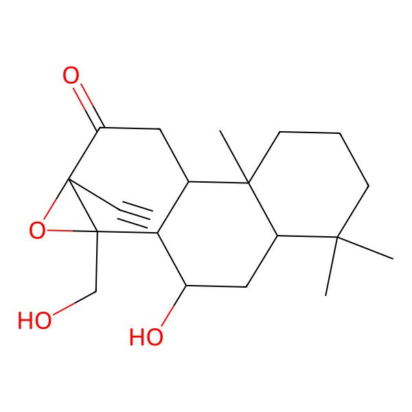 2D Structure of (1aS,1bS,2S,3aS,7aR,7bS,9aR)-9a-ethynyl-2-hydroxy-1a-(hydroxymethyl)-4,4,7a-trimethyl-2,3,3a,5,6,7,7b,8-octahydro-1bH-phenanthro[1,2-b]oxiren-9-one