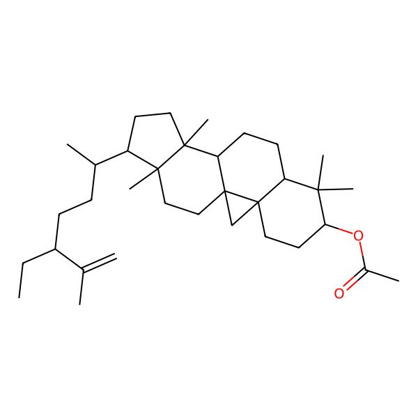 2D Structure of [(1S,3R,6S,8S,11R,12S,15R,16R)-15-[(2R,5S)-5-ethyl-6-methylhept-6-en-2-yl]-7,7,12,16-tetramethyl-6-pentacyclo[9.7.0.01,3.03,8.012,16]octadecanyl] acetate