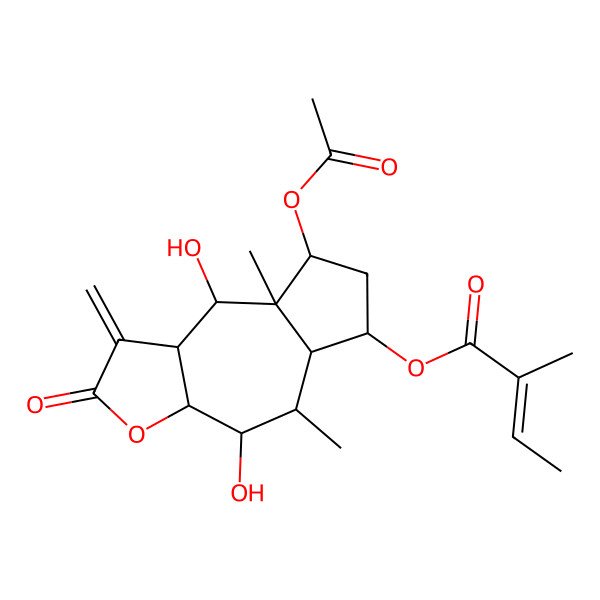 2D Structure of (8-acetyloxy-4,9-dihydroxy-5,8a-dimethyl-1-methylidene-2-oxo-4,5,5a,6,7,8,9,9a-octahydro-3aH-azuleno[6,5-b]furan-6-yl) 2-methylbut-2-enoate