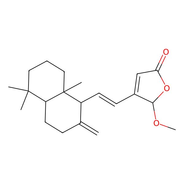 2D Structure of (2S)-3-[(E)-2-[(1S,4aS,8aS)-5,5,8a-trimethyl-2-methylidene-3,4,4a,6,7,8-hexahydro-1H-naphthalen-1-yl]ethenyl]-2-methoxy-2H-furan-5-one