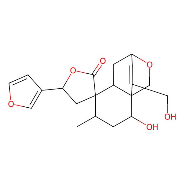 2D Structure of 5'-(Furan-3-yl)-2-hydroxy-11-(hydroxymethyl)-4-methylspiro[9-oxatricyclo[6.2.2.01,6]dodec-11-ene-5,3'-oxolane]-2'-one