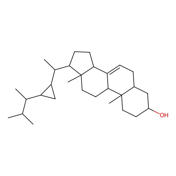2D Structure of (3S,5S,9R,10S,13R,14R,17R)-10,13-dimethyl-17-[(1R)-1-[(1R,2R)-2-[(2R)-3-methylbutan-2-yl]cyclopropyl]ethyl]-2,3,4,5,6,9,11,12,14,15,16,17-dodecahydro-1H-cyclopenta[a]phenanthren-3-ol