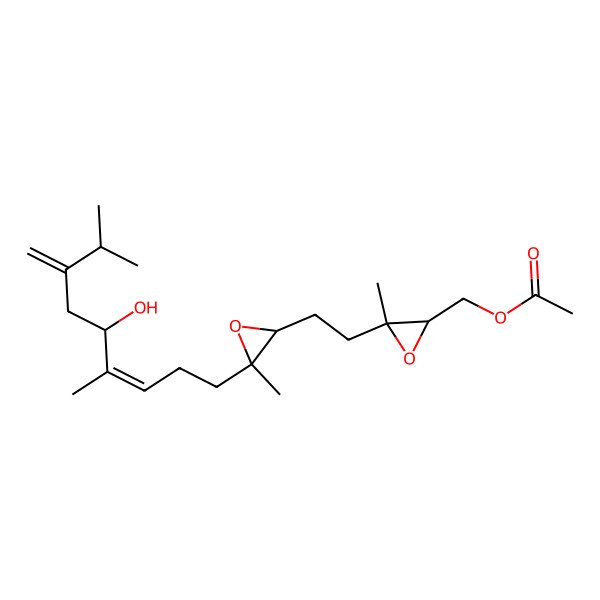2D Structure of [(2R,3R)-3-[2-[(2R,3S)-3-[(E,5R)-5-hydroxy-4,8-dimethyl-7-methylidenenon-3-enyl]-3-methyloxiran-2-yl]ethyl]-3-methyloxiran-2-yl]methyl acetate