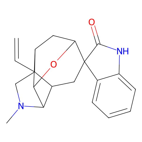 2D Structure of (1S,2S,5R,6R,8S,9R,11S)-5-ethenyl-3-methylspiro[12-oxa-3-azatetracyclo[7.2.1.02,6.05,11]dodecane-8,3'-1H-indole]-2'-one