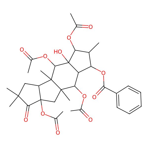 2D Structure of (2,6,8,14-Tetraacetyloxy-7-hydroxy-1,5,9,12,12-pentamethyl-13-oxo-4-tetracyclo[7.6.0.03,7.010,14]pentadecanyl) benzoate