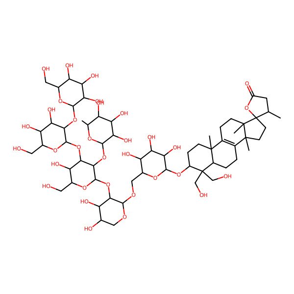 2D Structure of 3-[6-[[3-[4-[4,5-Dihydroxy-6-(hydroxymethyl)-3-[3,4,5-trihydroxy-6-(hydroxymethyl)oxan-2-yl]oxyoxan-2-yl]oxy-5-hydroxy-6-(hydroxymethyl)-3-(3,4,5-trihydroxy-6-methyloxan-2-yl)oxyoxan-2-yl]oxy-4,5-dihydroxyoxan-2-yl]oxymethyl]-3,4,5-trihydroxyoxan-2-yl]oxy-4,4-bis(hydroxymethyl)-4',10,13,14-tetramethylspiro[1,2,3,5,6,7,11,12,15,16-decahydrocyclopenta[a]phenanthrene-17,5'-oxolane]-2'-one