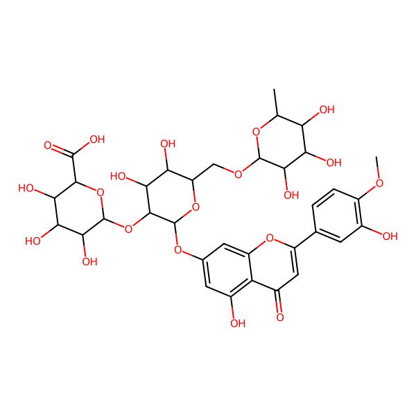 2D Structure of 6-[4,5-Dihydroxy-2-[5-hydroxy-2-(3-hydroxy-4-methoxyphenyl)-4-oxochromen-7-yl]oxy-6-[(3,4,5-trihydroxy-6-methyloxan-2-yl)oxymethyl]oxan-3-yl]oxy-3,4,5-trihydroxyoxane-2-carboxylic acid