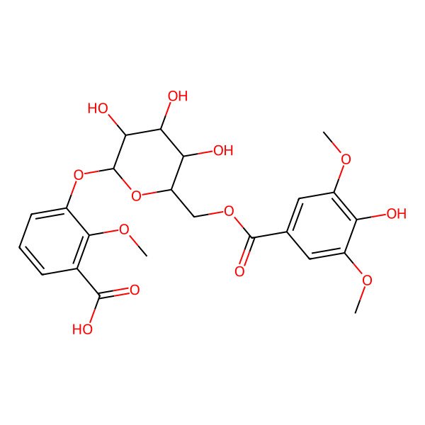 2D Structure of 2-methoxy-3-[(2S,3R,4S,5S,6R)-3,4,5-trihydroxy-6-[(4-hydroxy-3,5-dimethoxybenzoyl)oxymethyl]oxan-2-yl]oxybenzoic acid