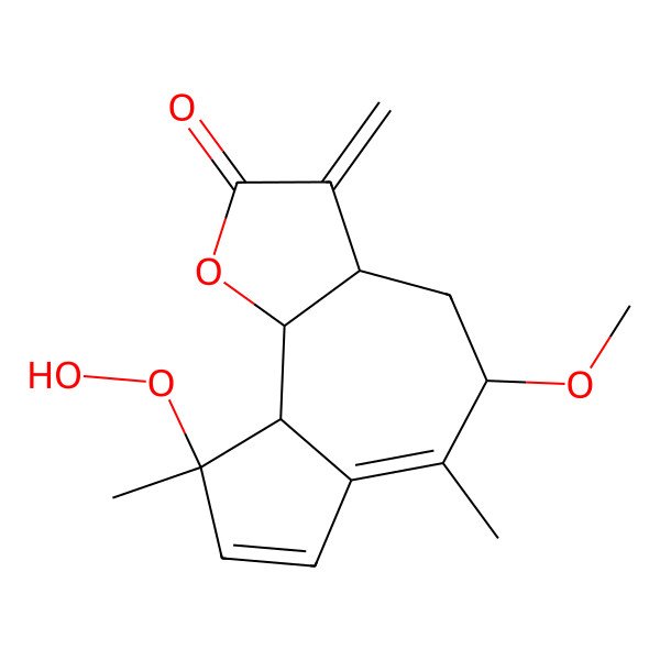2D Structure of (3aS,5R,9S,9aS,9bS)-9-hydroperoxy-5-methoxy-6,9-dimethyl-3-methylidene-4,5,9a,9b-tetrahydro-3aH-azuleno[4,5-b]furan-2-one