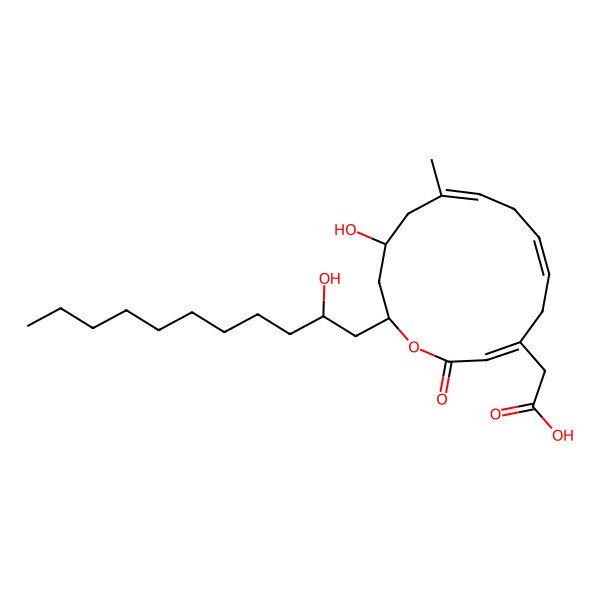 2D Structure of 2-[(3Z,6Z,9Z,12S,14S)-12-hydroxy-14-[(2S)-2-hydroxyundecyl]-10-methyl-2-oxo-1-oxacyclotetradeca-3,6,9-trien-4-yl]acetic acid