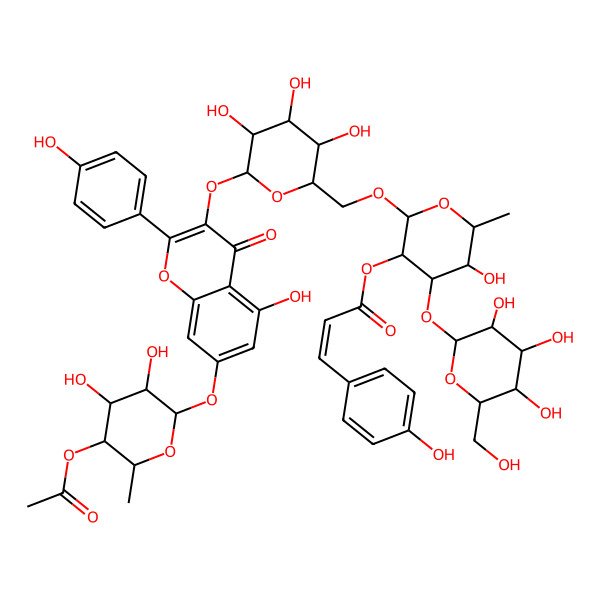 2D Structure of [2-[[6-[7-(5-Acetyloxy-3,4-dihydroxy-6-methyloxan-2-yl)oxy-5-hydroxy-2-(4-hydroxyphenyl)-4-oxochromen-3-yl]oxy-3,4,5-trihydroxyoxan-2-yl]methoxy]-5-hydroxy-6-methyl-4-[3,4,5-trihydroxy-6-(hydroxymethyl)oxan-2-yl]oxyoxan-3-yl] 3-(4-hydroxyphenyl)prop-2-enoate