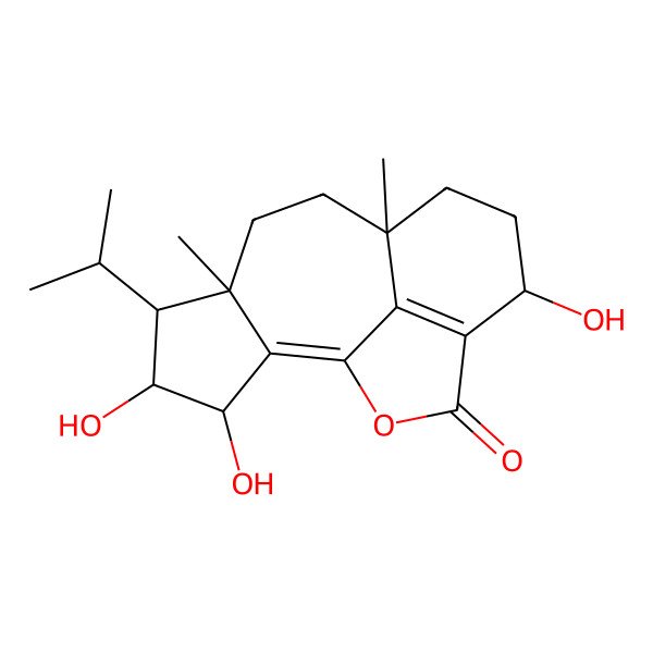 2D Structure of 3,4,12-Trihydroxy-6,9-dimethyl-5-propan-2-yl-15-oxatetracyclo[7.6.1.02,6.013,16]hexadeca-1,13(16)-dien-14-one