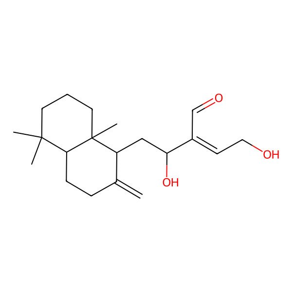2D Structure of 2-[2-(5,5,8a-trimethyl-2-methylidene-3,4,4a,6,7,8-hexahydro-1H-naphthalen-1-yl)-1-hydroxyethyl]-4-hydroxybut-2-enal