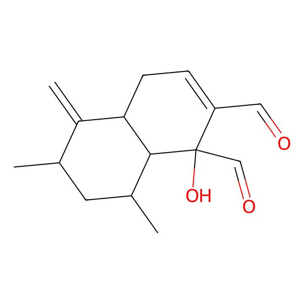 2D Structure of (1S,4aS,6S,8R,8aS)-1-hydroxy-6,8-dimethyl-5-methylidene-4,4a,6,7,8,8a-hexahydronaphthalene-1,2-dicarbaldehyde