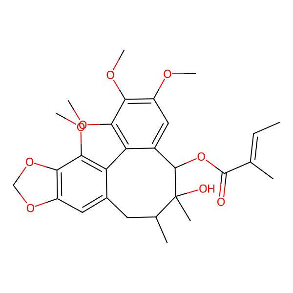 2D Structure of [(8R,9S,10S)-9-hydroxy-3,4,5,19-tetramethoxy-9,10-dimethyl-15,17-dioxatetracyclo[10.7.0.02,7.014,18]nonadeca-1(19),2,4,6,12,14(18)-hexaen-8-yl] (E)-2-methylbut-2-enoate