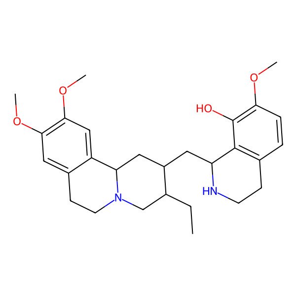 2D Structure of 1-[(3-ethyl-9,10-dimethoxy-2,3,4,6,7,11b-hexahydro-1H-benzo[a]quinolizin-2-yl)methyl]-7-methoxy-1,2,3,4-tetrahydroisoquinolin-8-ol