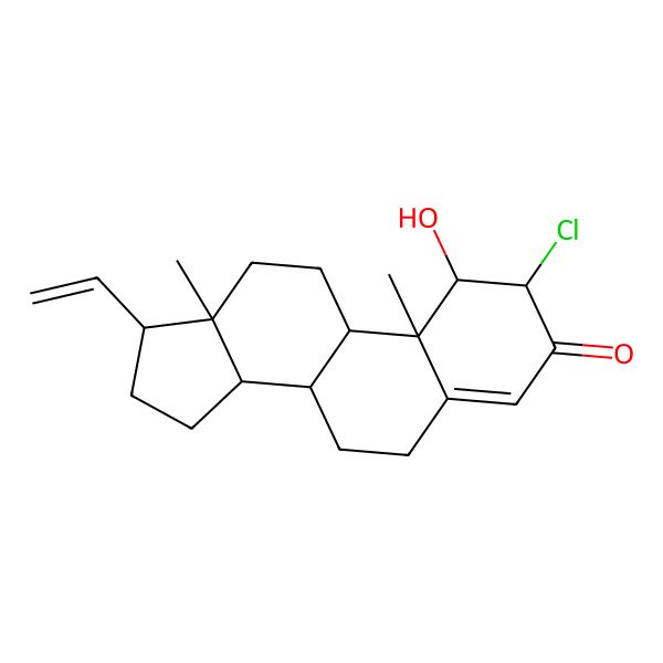 2D Structure of (1S,2S,8S,9S,10R,13R,14S,17R)-2-chloro-17-ethenyl-1-hydroxy-10,13-dimethyl-1,2,6,7,8,9,11,12,14,15,16,17-dodecahydrocyclopenta[a]phenanthren-3-one