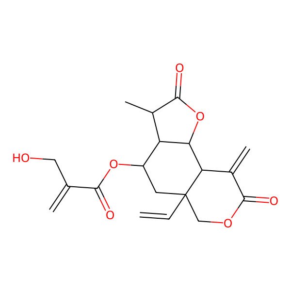 2D Structure of [(3R,3aR,4S,5aR,9aR,9bR)-5a-ethenyl-3-methyl-9-methylidene-2,8-dioxo-3a,4,5,6,9a,9b-hexahydro-3H-furo[2,3-f]isochromen-4-yl] 2-(hydroxymethyl)prop-2-enoate