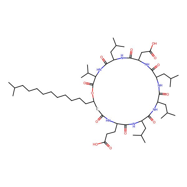 2D Structure of cyclo[DL-Asp-DL-Leu-DL-Val-ObAla(3-isotridecyl)-DL-Glu-DL-Leu-DL-Leu-DL-Leu]