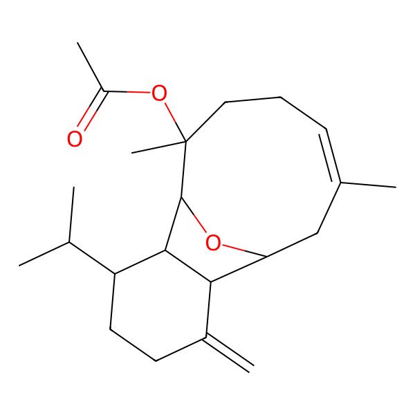 2D Structure of [(1R,2R,6R,7R,8R,9R,12Z)-9,13-dimethyl-3-methylidene-6-propan-2-yl-15-oxatricyclo[6.6.1.02,7]pentadec-12-en-9-yl] acetate