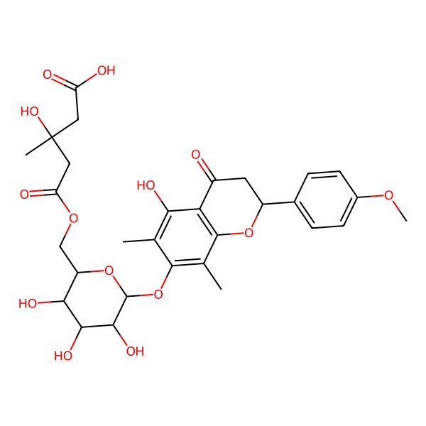 2D Structure of 3-Hydroxy-3-methyl-5-oxo-5-[[3,4,5-trihydroxy-6-[[5-hydroxy-2-(4-methoxyphenyl)-6,8-dimethyl-4-oxo-2,3-dihydrochromen-7-yl]oxy]oxan-2-yl]methoxy]pentanoic acid