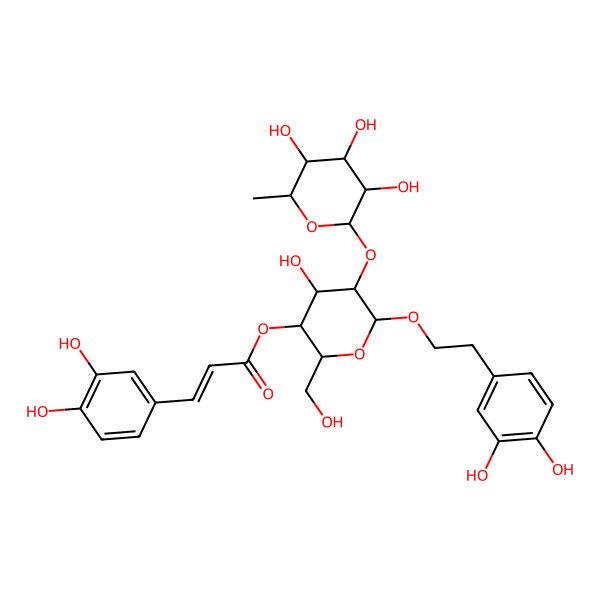 2D Structure of [6-[2-(3,4-Dihydroxyphenyl)ethoxy]-4-hydroxy-2-(hydroxymethyl)-5-(3,4,5-trihydroxy-6-methyloxan-2-yl)oxyoxan-3-yl] 3-(3,4-dihydroxyphenyl)prop-2-enoate