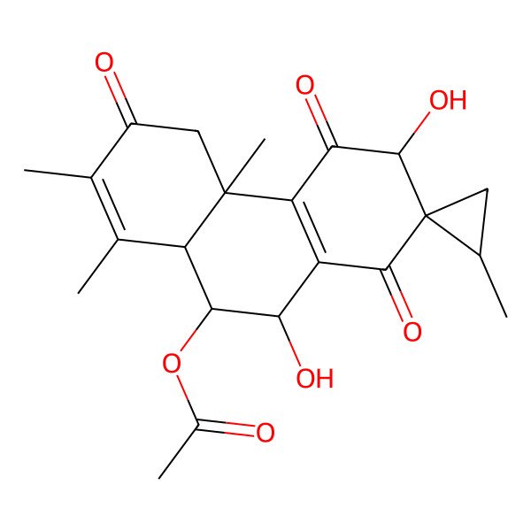 2D Structure of [(2S,2'S,3R,4bS,8aS,9S,10S)-3,10-dihydroxy-2',4b,7,8-tetramethyl-1,4,6-trioxospiro[5,8a,9,10-tetrahydro-3H-phenanthrene-2,1'-cyclopropane]-9-yl] acetate