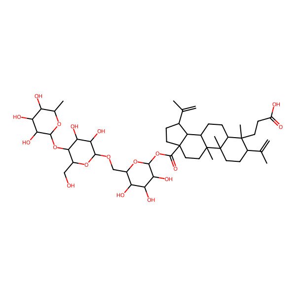 2D Structure of 3-[13-[6-[[3,4-dihydroxy-6-(hydroxymethyl)-5-(3,4,5-trihydroxy-6-methyloxan-2-yl)oxyoxan-2-yl]oxymethyl]-3,4,5-trihydroxyoxan-2-yl]oxycarbonyl-4,9,10-trimethyl-3,15-bis(prop-1-en-2-yl)-2,3,5,6,7,8,11,12,14,15,16,17-dodecahydro-1H-cyclopenta[a]phenanthren-4-yl]propanoic acid